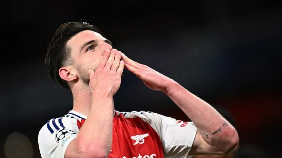 Declan Rice celebra un gol marcado al Real Madrid.