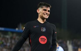 Gerard Martín, este sábado, jugando con el FC Barcelona en Leganés.