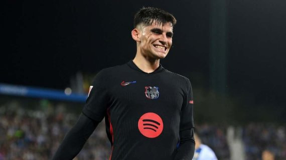 Gerard Martín, este sábado, jugando con el FC Barcelona en Leganés.