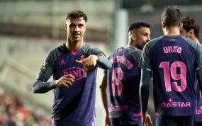 Javier Puado, delantero del Espanyol, marcando esta temporada ante el Rayo Vallecano.