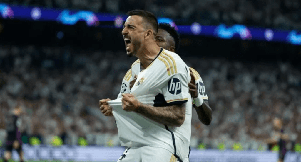 Joselu celebra el gol ante el Bayern de Munich.