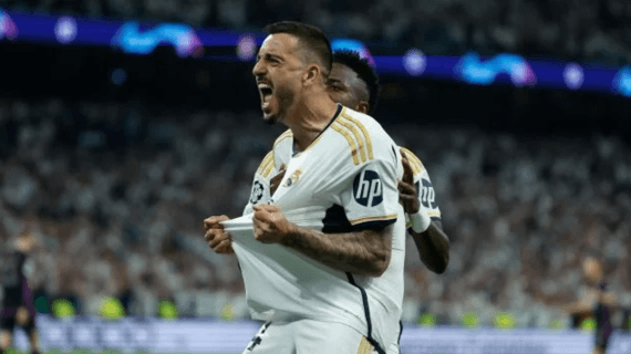 Joselu celebra el gol ante el Bayern de Munich.