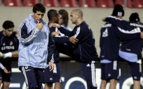 López Caro, en un entrenamiento con el Real Madrid.