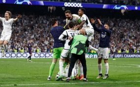 Celebración del Real Madrid en el segundo gol de Joselu contra el Bayern en 2024.