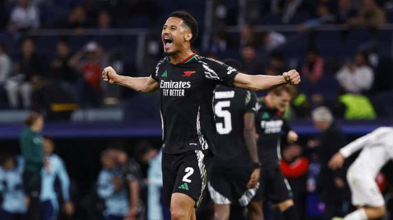 Mikel Saliba lideró la defensa del Arsenal en el Santiago Bernabéu.