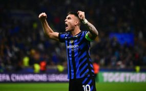 Lautaro Martínez celebra el pase a la final de Champions.