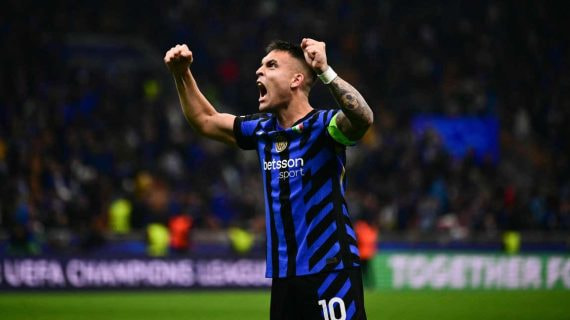 Lautaro Martínez celebra el pase a la final de Champions.