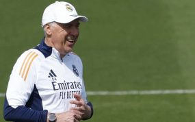 Carlo Ancelotti durante una de sus últimas sesiones con el Real Madrid.
