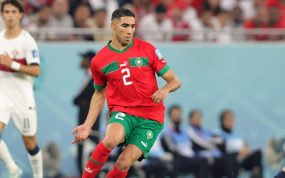 Achraf Hakimi durante el partido de cuartos de final entre Marruecos y Portugal.