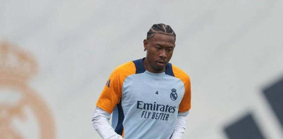 Alaba, en un entrenamiento con el Real Madrid.