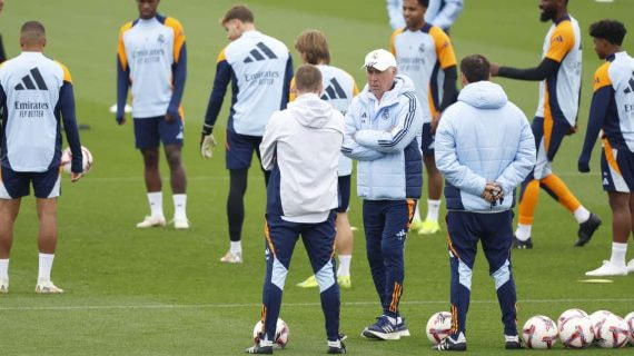 Ancelotti, en un entrenamiento de esta temporada.