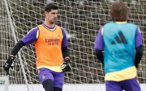 Courtois, entrenándose con el equipo esta semana en Valdebebas.