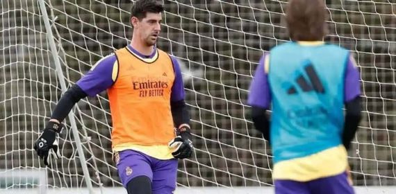 Courtois, entrenándose con el equipo esta semana en Valdebebas.