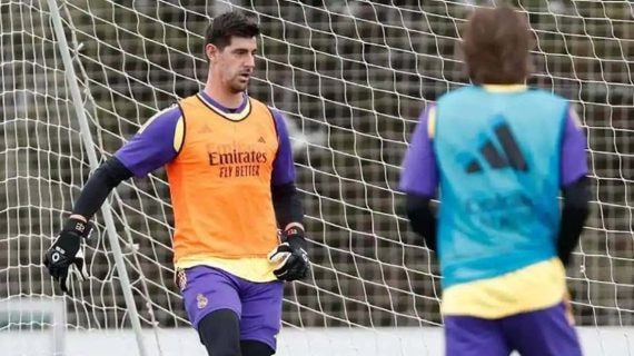 Courtois, entrenándose con el equipo esta semana en Valdebebas.