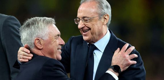 Ancelotti, con Florentino tras ganar la Decimoquinta.