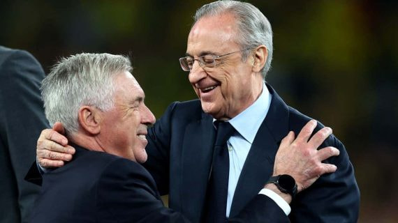 Ancelotti, con Florentino tras ganar la Decimoquinta.