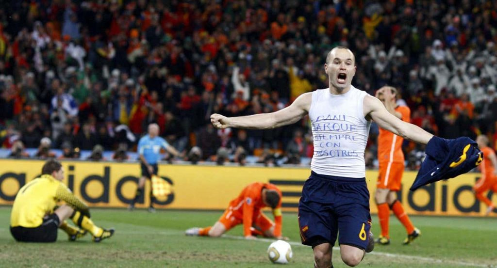 Andrés Iniesta celebra el gol del Mundial de Sudáfrica.