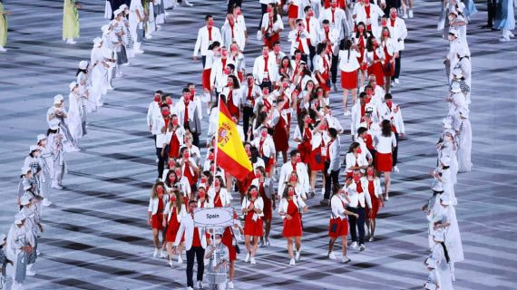 El equipo español, en la ceremonia inaugural de Tokio 2020.