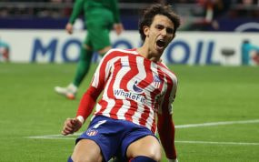 João Félix celebra un gol con el Atlético de Madrid.