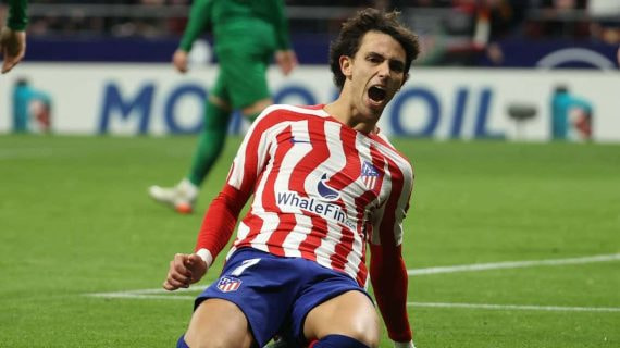 João Félix celebra un gol con el Atlético de Madrid.