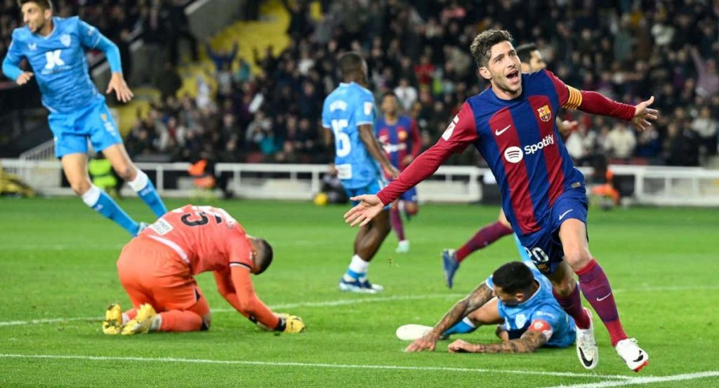Sergi Roberto celebra un gol ante el Almería.