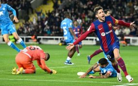 Sergi Roberto celebra un gol ante el Almería.