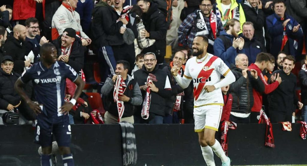 Bebé tras marcar el empate a dos goles en el partido ante la Real Sociedad de la temporada 23/24.