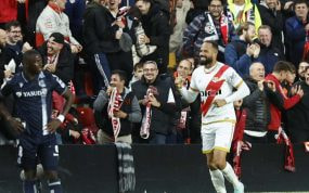 Bebé tras marcar el empate a dos goles en el partido ante la Real Sociedad de la temporada 23/24.