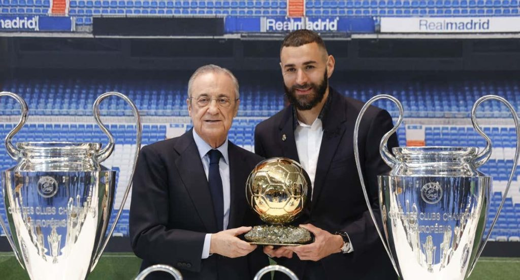 Florentino y Benzema, en el día del adiós del francés al Real Madrid.