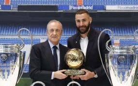 Florentino y Benzema, en el día del adiós del francés al Real Madrid.