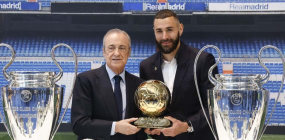 Florentino y Benzema, en el día del adiós del francés al Real Madrid.