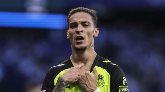 Antony celebra su golazo ante el Espanyol.