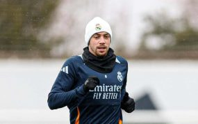 Fede Valverde, entrenando con el Real Madrid.