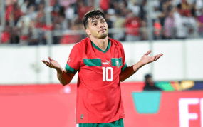 Brahim celebra un gol marcado con Marruecos.