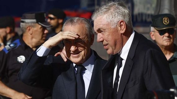 Ancelotti, con Florentino en la celebración de la Decimoquinta.