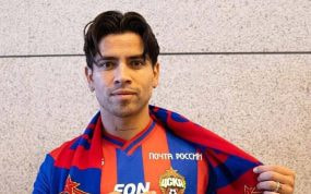 Víctor Dávila, en su presentación como jugador de CSKA de Moscú.