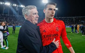 Ancelotti y Lunin, juntos en el Mundial de Clubes del pasado mes de febrero.