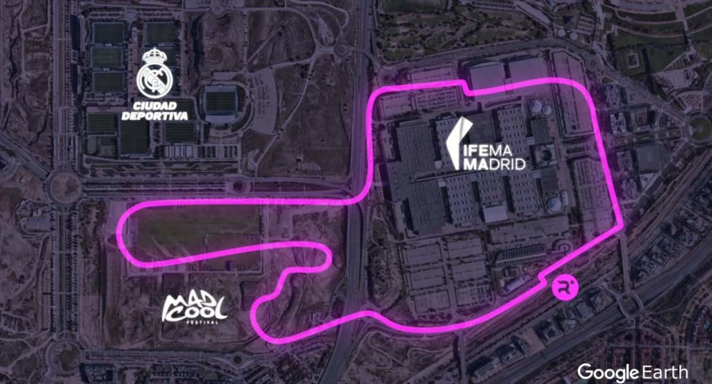 Mapa del trazado del circuito urbano junto a IFEMA Madrid y la Ciudad Deportiva del Real Madrid