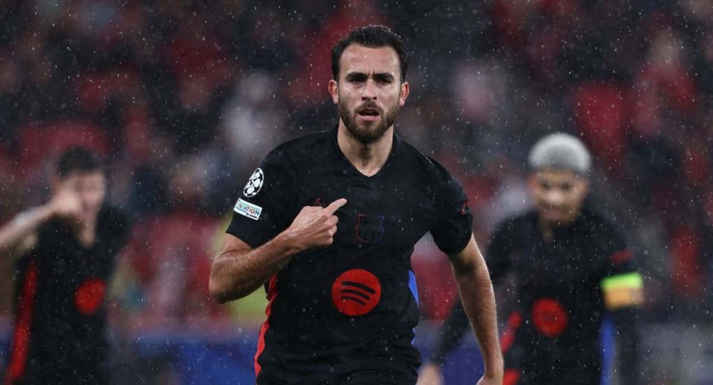 Eric García celebrando su gol ante el Benfica.
