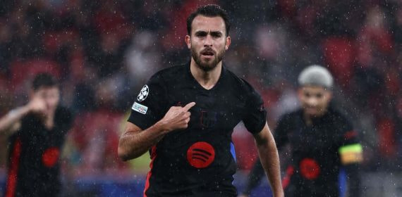 Eric García celebrando su gol ante el Benfica.