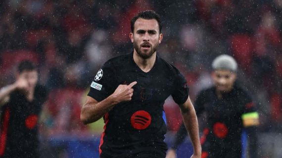 Eric García celebrando su gol ante el Benfica.