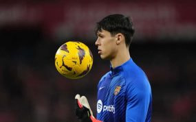 Diego Kochen durante un calentamiento con el primer equipo.