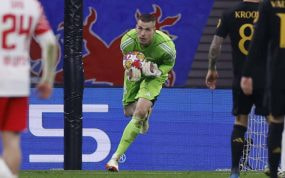 Lunin, durante su partidazo contra el Leipzig.