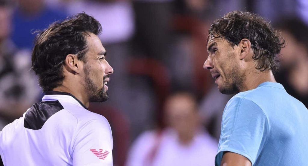 Fabio Fognini y Rafael Nadal, tras su duelo en Montreal 2019.