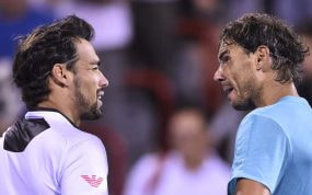 Fabio Fognini y Rafael Nadal, tras su duelo en Montreal 2019.