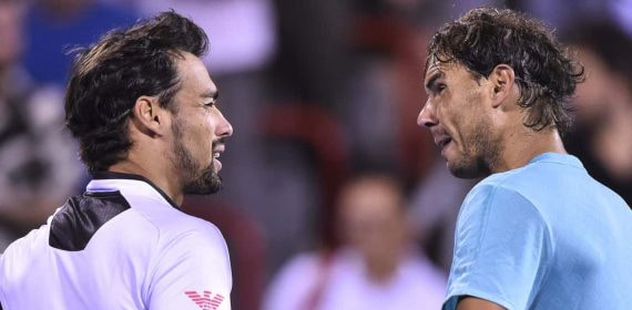 Fabio Fognini y Rafael Nadal, tras su duelo en Montreal 2019.