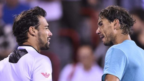 Fabio Fognini y Rafael Nadal, tras su duelo en Montreal 2019.