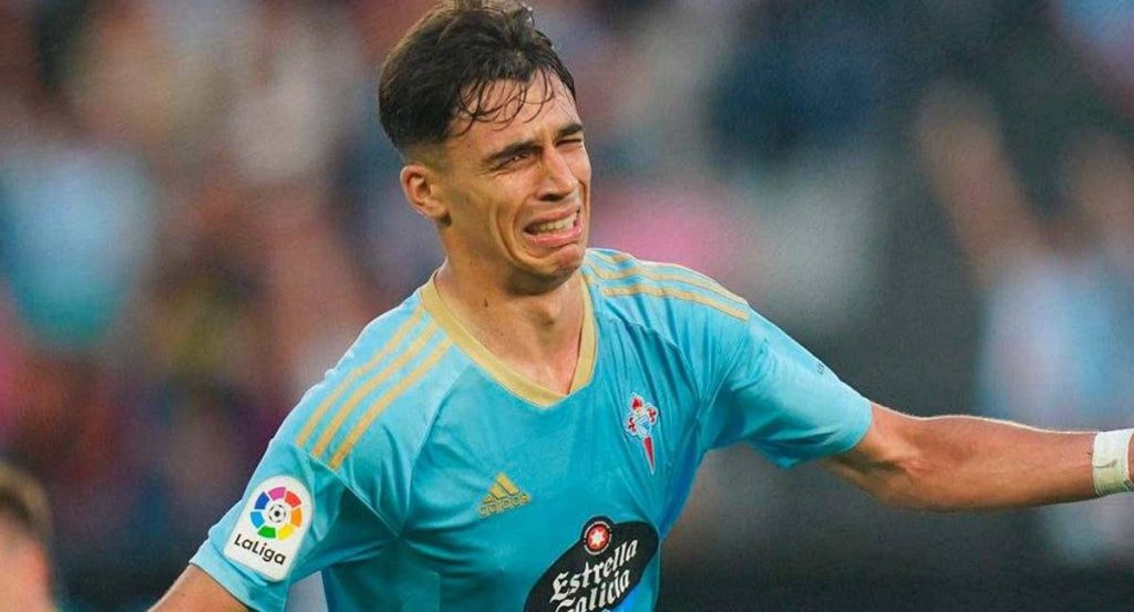Gabri Veiga, ayer, llora tras anotar el primer gol del Celta ante el Barcelona.