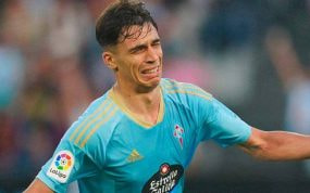 Gabri Veiga, ayer, llora tras anotar el primer gol del Celta ante el Barcelona.