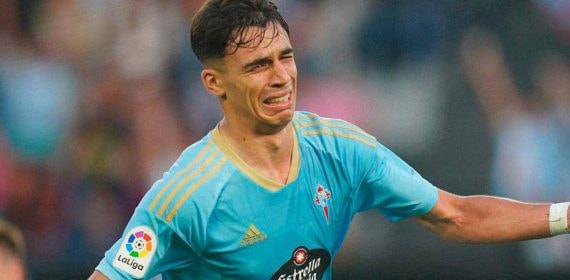 Gabri Veiga, ayer, llora tras anotar el primer gol del Celta ante el Barcelona.
